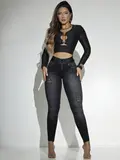 CALÇA FEMININA SKINNY COM DESTROYED ESTILOSA EMPINA BUMBUM