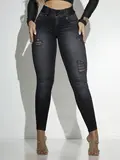 CALÇA FEMININA SKINNY COM DESTROYED ESTILOSA EMPINA BUMBUM