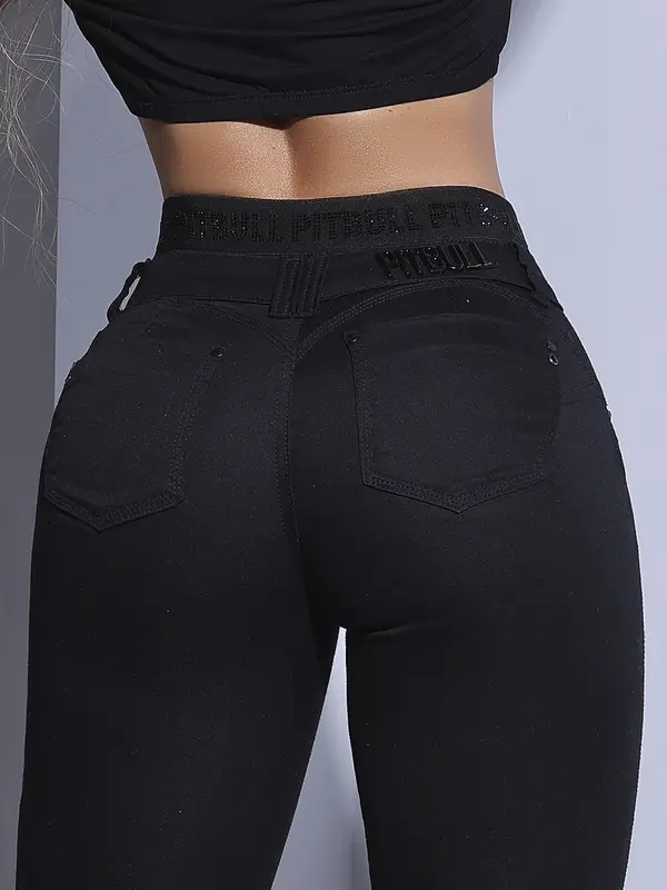 CALÇA FEMININA SKINNY SOFISTICADA PIT BULL JEANS CÓS ALTO COM BRILHO