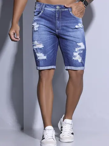 BERMUDA MASCULINA PIT BULL JEANS COM DETALHES DESTROYED CONFORTÁVEL