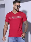 CAMISETA MASCULINA GOLA V COM LOGOMANIA PIT BULL JEANS SOFISTICADO