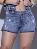 SHORT FEMININO JEANS CURTO MODELADOR COM PUÍDOS TENDÊNCIA PIT BULL