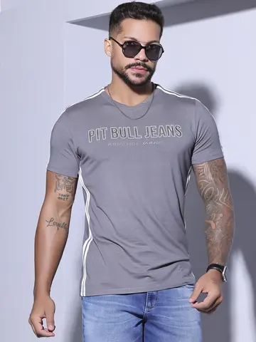 CAMISETA MASCULINA GRAFITE PIT BULL JEANS GOLA V ESTILO ATEMPORAL