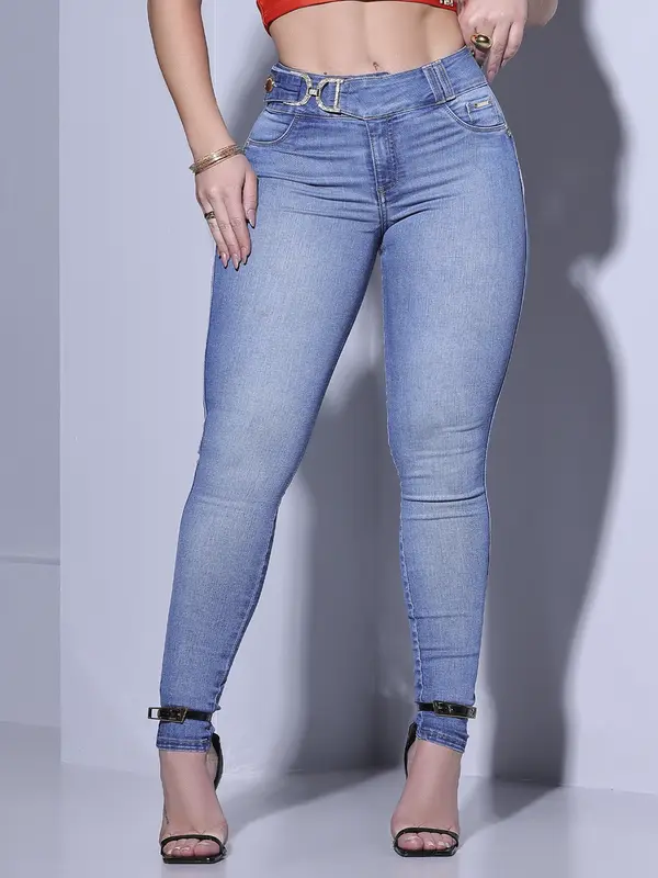CALÇA FEMININA PIT BULL JEANS COM FIVELA BRILHANTE MODELADORA E PODEROSA