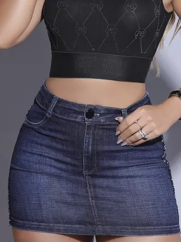 MINISSAIA PIT BULL JEANS MODERNO CHEIO DE ESTILO E SOFISTICAÇÃO