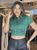 CROPPED POLO PIT BULL JEANS MODELAGEM SLIM E LOGOMANIA COM RELEVO
