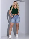 T-SHIRT FEMININA GOLA V PIT BULL JEANS COM NÓ FRONTAL SUPER ESTILOSA