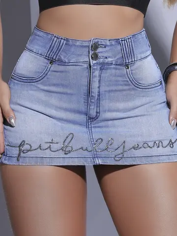 SHORT SAIA CURTO PIT BULL JEANS MODERNO E ELEGANTE COM BORDADO MANUAL