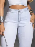 CALÇA FEMININA CLOCHARD PIT BULL JEANS STRASS LATERAL BRILHANTE