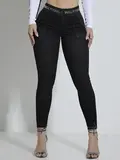 CALÇA FEMININA JEANS BLACK SKINNY PIT BULL CINTURA ALTA PERSONALIZADA