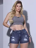 SHORT FEMININO FASHION PIT BULL JEANS COM CORDÕES E ILHOSES ESTILOSOS
