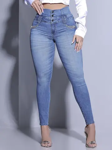 CALÇA FEMININA PIT BULL JEANS CINTURA PERFEITA COM BRILHOS MODELADORA