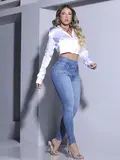 CALÇA FEMININA PIT BULL JEANS CINTURA PERFEITA COM BRILHOS MODELADORA