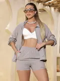 CONJUNTO FEMININO JAQUETA E SHORT FASHION ESTILOSO COM BRILHOS PIT BULL