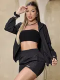 CONJUNTO FEMININO JAQUETA E SHORT FASHION ESTILOSO COM BRILHOS PIT BULL