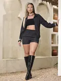 CONJUNTO FEMININO JAQUETA E SHORT FASHION ESTILOSO COM BRILHOS PIT BULL