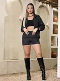 CONJUNTO FEMININO JAQUETA E SHORT FASHION ESTILOSO COM BRILHOS PIT BULL
