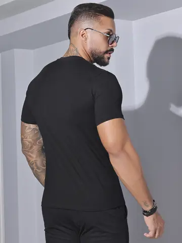 CAMISETA MASCULINA GOLA O PIT BULL JEANS CASUAL VERSÁTIL