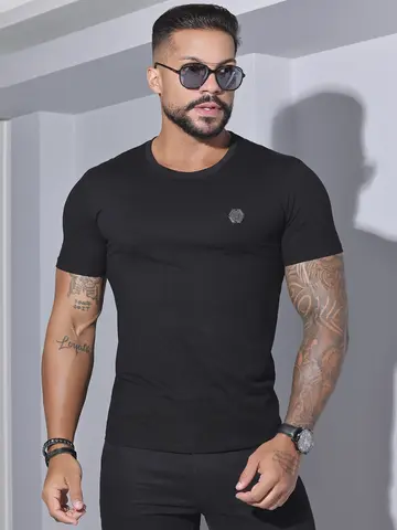 CAMISETA MASCULINA GOLA O PIT BULL JEANS CASUAL VERSÁTIL