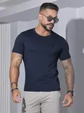 CAMISETA MASCULINA GOLA O PIT BULL JEANS CASUAL VERSÁTIL