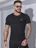 CAMISETA MASCULINA GOLA O PIT BULL JEANS CASUAL VERSÁTIL