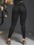 CALÇA FEMININA PRETA ELEGANTE CINTURA PERFEITA MODELADORA PIT BULL JEANS