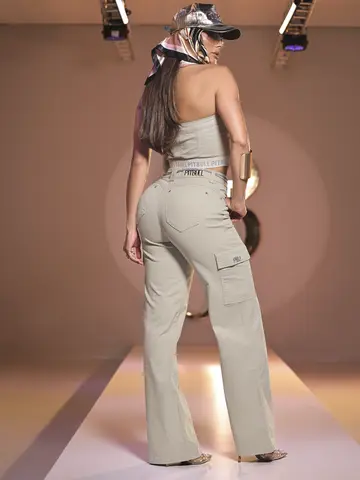 CALÇA FEMININA WIDE LEG CARGO PIT BULL JEANS VERSÁTIL E ELEGANTE