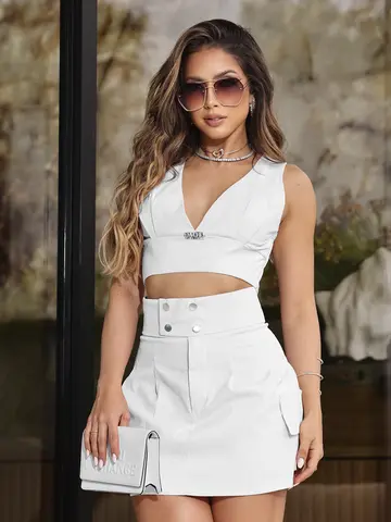 CONJUNTO FEMININO SAIA E CROPPED EMPÓRIO PIT BULL FASHION E SOFISTICADO