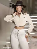 CAMISA CROPPED PIT BULL JEANS SOFISTICADA E FASHION COM TOQUE EXCLUSIVO