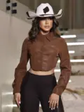 CAMISA CROPPED PIT BULL JEANS SOFISTICADA E FASHION COM TOQUE EXCLUSIVO