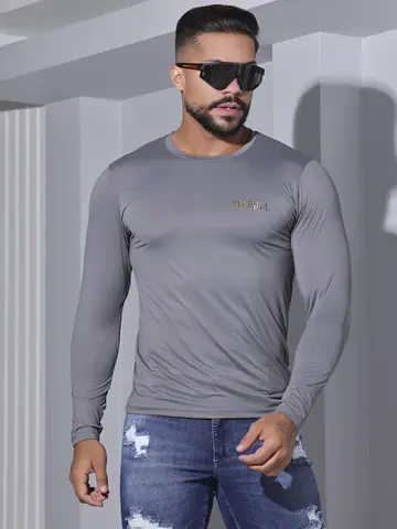 CAMISETA MASCULINA PIT BULL MANGA LONGA LISA CONFORTÁVEL E CASUAL