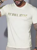 CAMISETA MASCULINA COM ESTAMPA DOURADA PIT BULL JEANS CASUAL E ESTILOSA