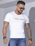 CAMISETA MASCULINA COM ESTAMPA DOURADA PIT BULL JEANS CASUAL E ESTILOSA