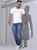 CAMISETA MASCULINA COM ESTAMPA DOURADA PIT BULL JEANS CASUAL E ESTILOSA