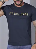 CAMISETA MASCULINA COM ESTAMPA DOURADA PIT BULL JEANS CASUAL E ESTILOSA