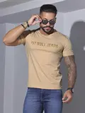 CAMISETA MASCULINA COM ESTAMPA DOURADA PIT BULL JEANS CASUAL E ESTILOSA