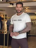 CAMISETA MASCULINA COM ESTAMPA DOURADA PIT BULL JEANS CASUAL E ESTILOSA
