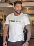 CAMISETA MASCULINA COM ESTAMPA DOURADA PIT BULL JEANS CASUAL E ESTILOSA