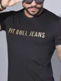CAMISETA MASCULINA COM ESTAMPA DOURADA PIT BULL JEANS CASUAL E ESTILOSA