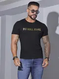 CAMISETA MASCULINA COM ESTAMPA DOURADA PIT BULL JEANS CASUAL E ESTILOSA