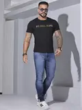 CAMISETA MASCULINA COM ESTAMPA DOURADA PIT BULL JEANS CASUAL E ESTILOSA
