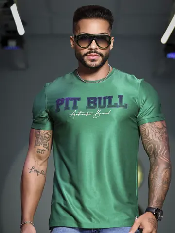 CAMISETA MASCULINA VERDE PIT BULL AUTÊNTICA E CONFORTÁVEL
