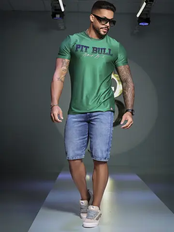 CAMISETA MASCULINA VERDE PIT BULL AUTÊNTICA E CONFORTÁVEL