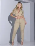 CALÇA JOGGER FEMININA PIT BULL JEANS COM CÓS ALTO E CORDÃO BRILHANTE