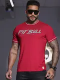 CAMISETA MASCULINA CASUAL PIT BULL VERMELHA AUTÊNTICA E VIBRANTE