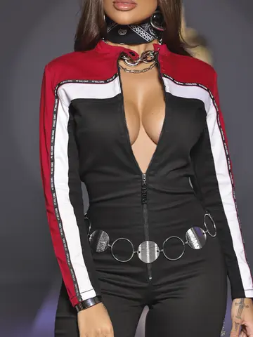 Macacão Feminino Elegante e Sensual Manga Longa Pit Bull Jeans com Zíper