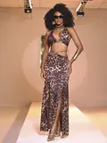 VESTIDO LONGO ANIMAL PRINT ONÇA COM FENDAS LATERAIS PIT BULL JEANS