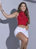 CROPPED MANGA CURTA PIT BULL JEANS ESTILO ESPORTIVO E CASUAL COM ZÍPER