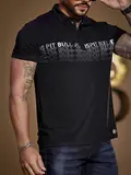 POLO MASCULINA PRETA PIT BULL JEANS COM LOGOMANIA EFEITO HOLOGRÁFICO