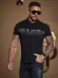 POLO MASCULINA PRETA PIT BULL JEANS COM LOGOMANIA EFEITO HOLOGRÁFICO